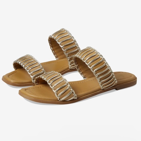 Seychelles | Meantime Slides in Vacchetta/Platinum Metallic Leather Size 9 NEW - Picture 1 of 11